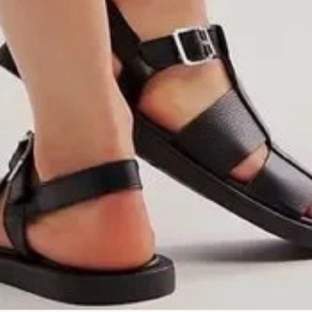 Free People Flora Fisherman Black Leather Sandals. New in box! - Picture 3 of 7